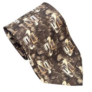 Milano Abstract Geometric Pattern Silk Tie Men's Brown Tan Classic Necktie